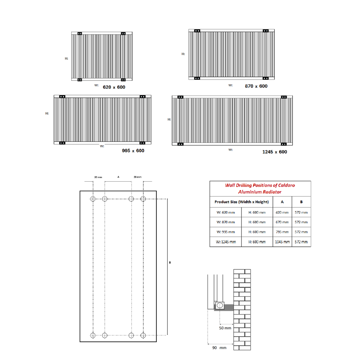 Reina Caldaro Horizontal technical drawing