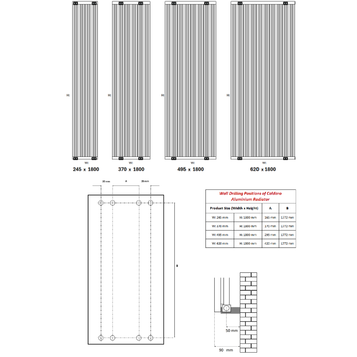 Reina Caldaro Vertical technical drawing