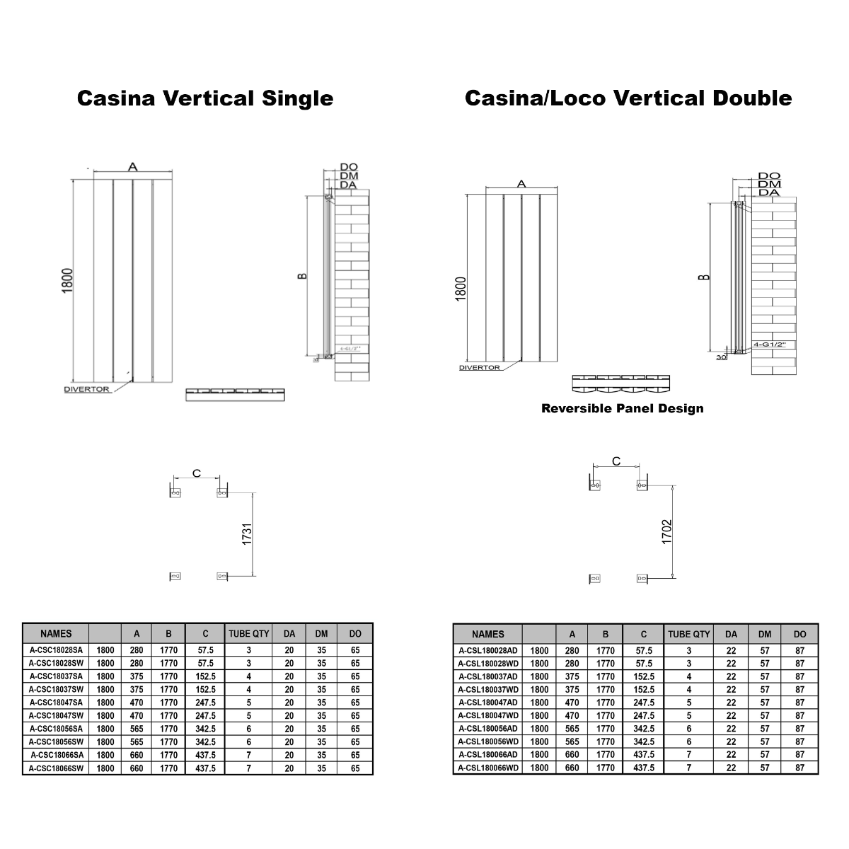 Reina Casina Vertical technical drawing
