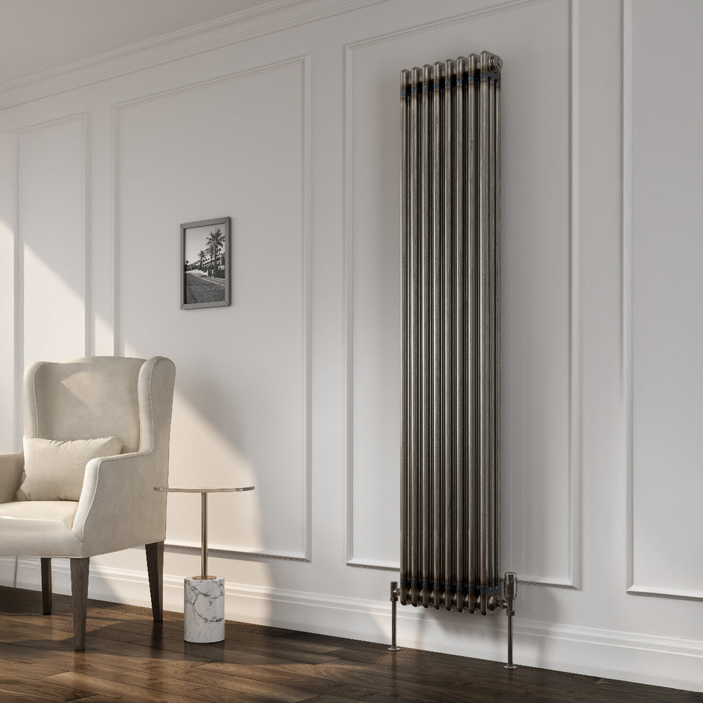 Reina Colona Vertical Raw Steel Lacquer radiator room setting