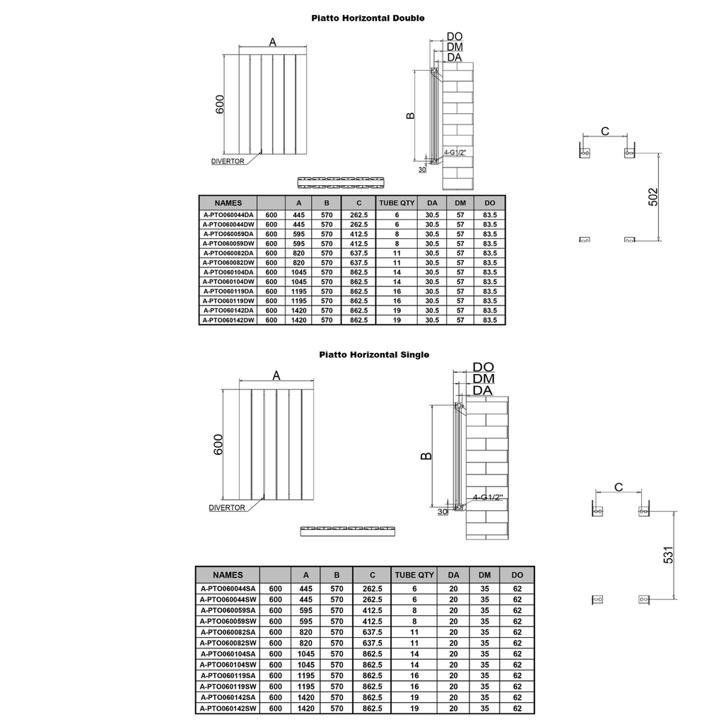 Reina Piatto Horizontal technical drawing