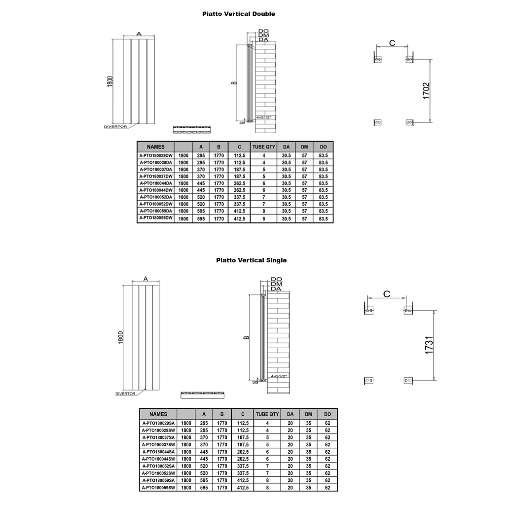 Reina Piatto Vertical technical drawing
