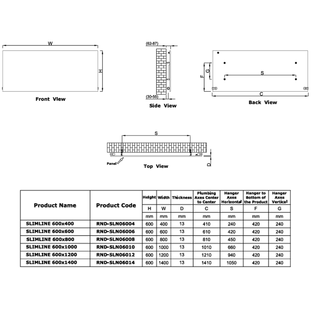 Reina Slimline Horizontal technical drawing